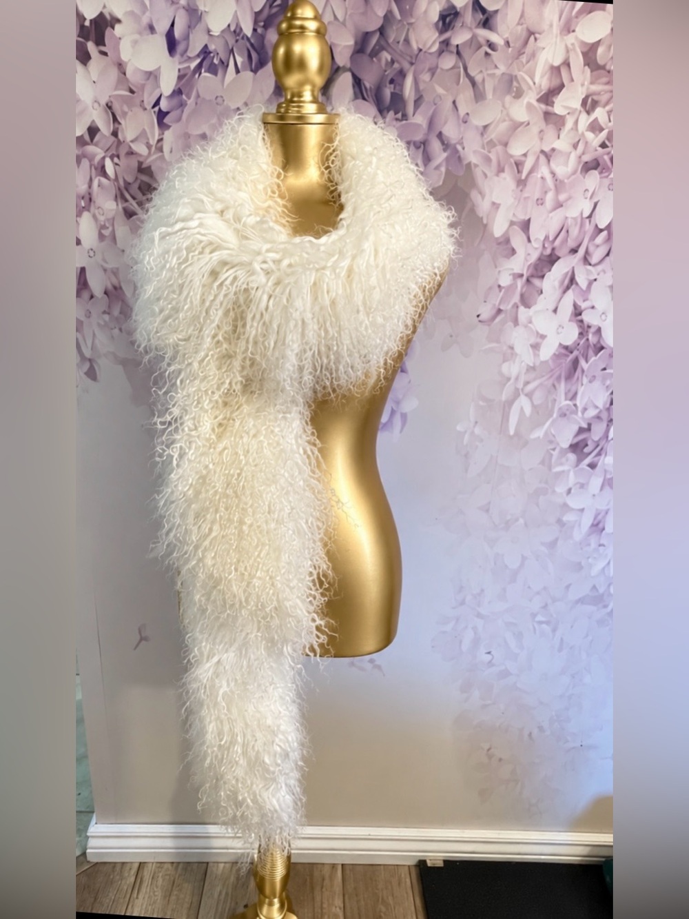 Fur Forever 100% Sheepskin Long White Fur Scarf 172cm